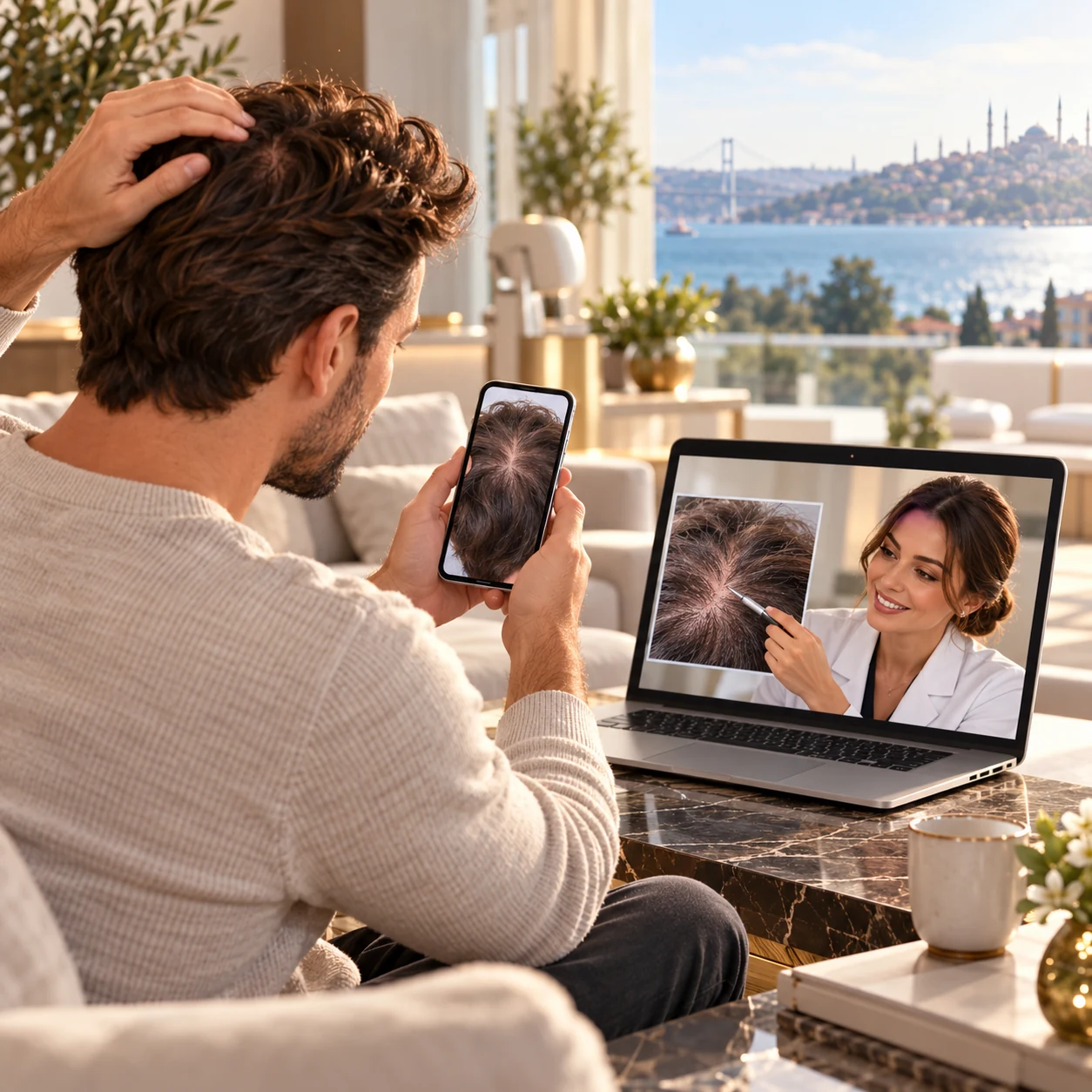 Digitale Haaranalyse über Fotos und Video-Beratung
